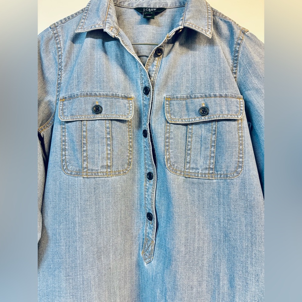 J. Crew Denim Blue Chambray Shirt Dress - Picture 2 of 6